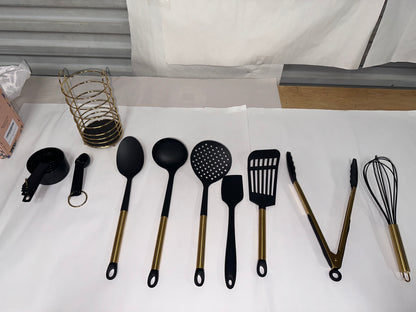 Styled Settings Black and Gold Kitchen Utensils Set - 18 Piece Nonstick BPA Free Silicone Cooking Tools with Measuring Cups - Luxury Kitchen Accessories for Stylish Cooking and Baking