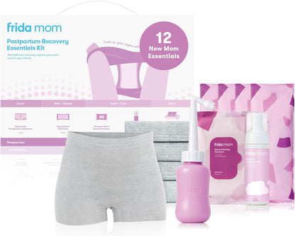 Frida Mom 11pc Postpartum Essentials Kit, Hospital Bag Basics for New Mom Disposable Underwear, Ice Maxi Pads, Perineal Healing Foam, 24 Pad Liners & Peri Bottle for New Moms