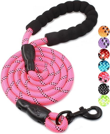 BAAPET 2456 FT Dog Leash with Comfortable Padded Handle and Highly Reflective Threads for Small Medium and Large Dogs (5FT-12'', Pink)