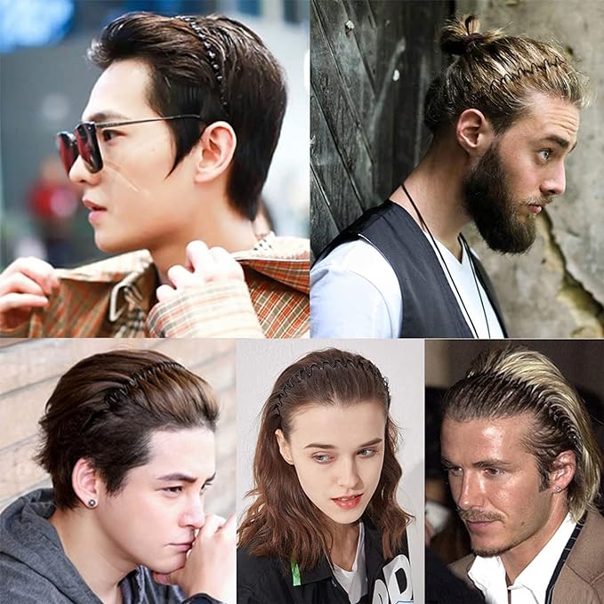 Metal Headbands for Men Fashion Headband for Women, Unisex Wavy Hair Bands Outdoor Sports Head Bands Simple Elastic Non-Slip Hair Accessories (6 Pack)