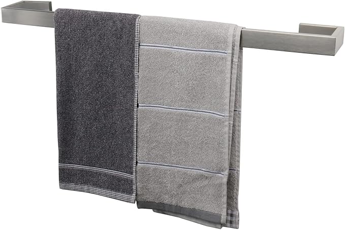 TocTen Bath Towel Rack - Square Base Thicken SUS304 Stainless Steel Towel Bar for Bathroom, Bathroom Bar Accessories Towel Rod Heavy Duty Wall Mounted Towel Holder (Brushed Nickel, 24 Inch)