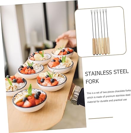 Fruit Fork Set Fondue Forks 2pcs Stainless Steel Cheese Fondue Forks Wood Handle