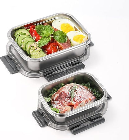 Set of 2 stainless steel food containers with lids, Airtight kimchi containers, Leakproof meal prep bento box, Dishwasher/Oven/Freezer safe