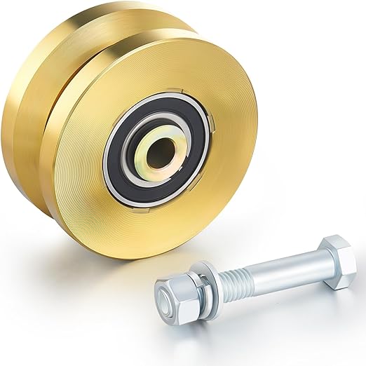 Tatuo 4" Solid Slide V Groove Wheels Heavy Duty Sliding Gate Rollers Wheels 1-34" Width Rolling Gate Caster Rollers 2500 Lbs Capacity with Screw Double Bearing Pair(1 Set)