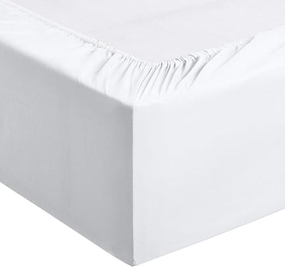 Basics - 4 Piece Microfiber Lightweight Wrinkle-free Bed Sheet Set, Super Soft Easy Care, 14'' Deep Pockets, Queen, Bright White, Solid