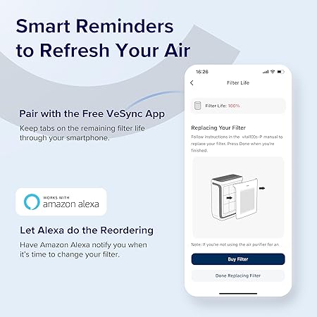 LEVOIT Vital 100S Smoke Remover Air Purifier Replacement, 3-In-1 Filter, High-Efficiency Activated Carbon Filter, Vital 100S-RF-SR (LRF-V102-BUS), 1 Pack, Blue