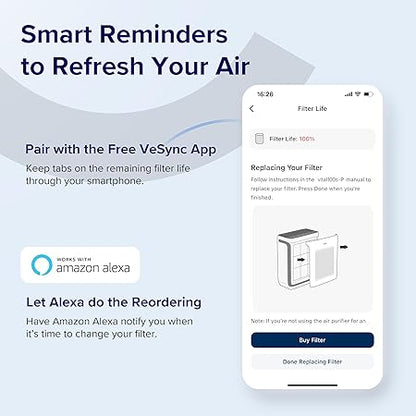 LEVOIT Vital 100S Smoke Remover Air Purifier Replacement, 3-In-1 Filter, High-Efficiency Activated Carbon Filter, Vital 100S-RF-SR (LRF-V102-BUS), 1 Pack, Blue