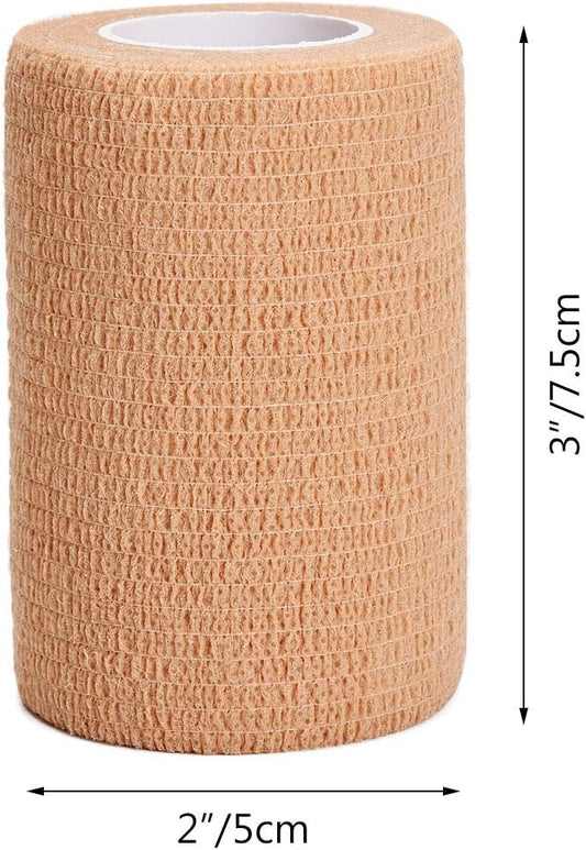 12PCS Self Adherent Bandage, 3" x5yd  7.5cmx4.5m Elastic Cohesive Gauze Wrap, Medical Sport Wrap Athletic Tape for Stretch Sports Ankle Wrist Sprains Swelling - Brown