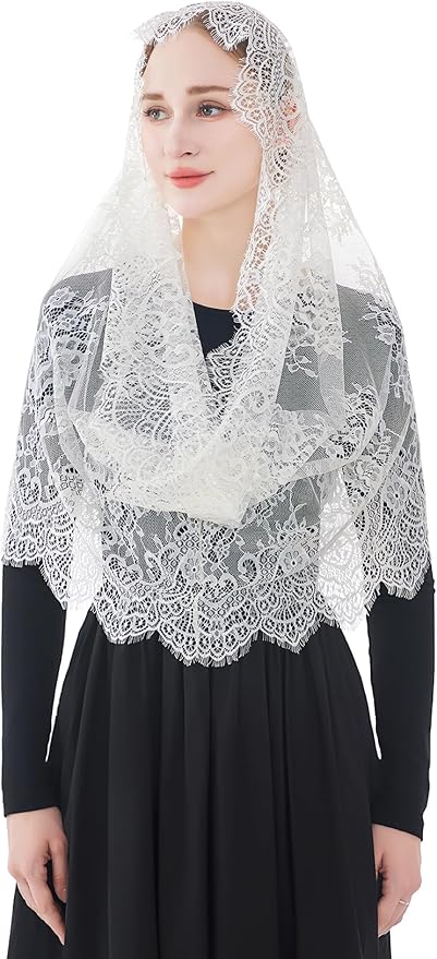 Wgior Spanish Infinity Veils for Church Lace Chapel Veils Catholic Church Veil Latin Mass Head Covering Scarf Mantilla