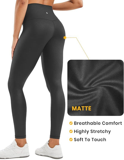 CRZ YOGA Butterluxe Womens Matte Faux Leather Leggings 28" - High Waisted Stretch Ankle Leather Pants Pleather Tights
