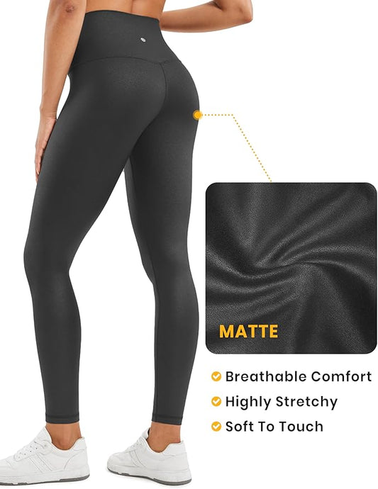 CRZ YOGA Butterluxe Womens Matte Faux Leather Leggings 28" - High Waisted Stretch Ankle Leather Pants Pleather Tights