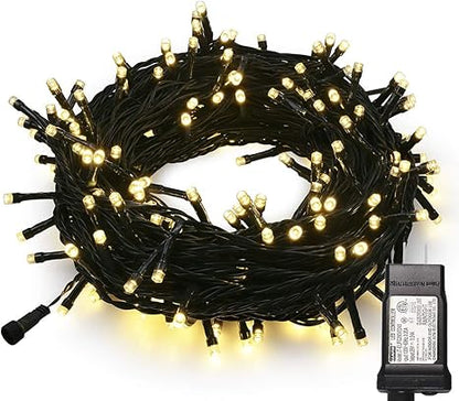 MYGOTO 33FT 100 LEDs String Lights,Green Wire Waterproof Fairy Lights 8 Modes 30V UL Certified Plug in Xmas Lights for Home, Garden, Wedding, Party, Christmas Decoration Indoor Outdoor (Warm White)