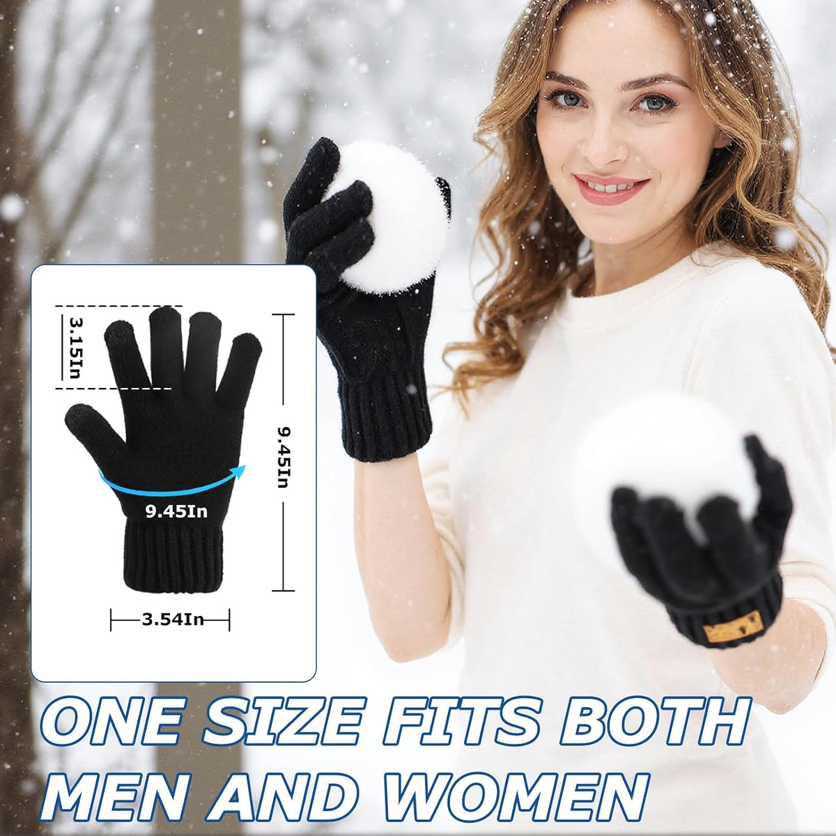 1 Pairs Winter Gloves for Men Women, Upgraded Touchscreen Gloves, Cold Weather Thermal Wool Warm Knit Glove