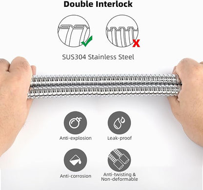 Hibbent All Metal Shower Hose 90 inch (7.5 ft) Bathroom Handheld Shower Head Hose 2.3 meters Extension Replacement Part with Brass Fittings Made of Stainless Steel -Polished Chrome Finish