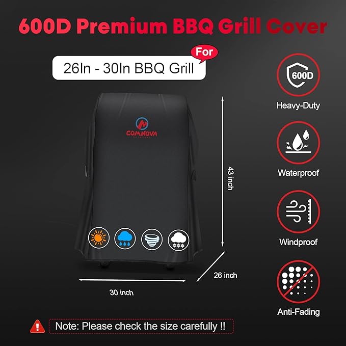 Comnova Grill Cover 30 Inch - 7105 BBQ Cover for Weber Spirit 210 Gas Grill Heavy Duty  Waterproof, Barbecue Cover for Weber Spirit E-210 Grill with Side Trays Fold Down (NOT Fit Spirit II E-210)
