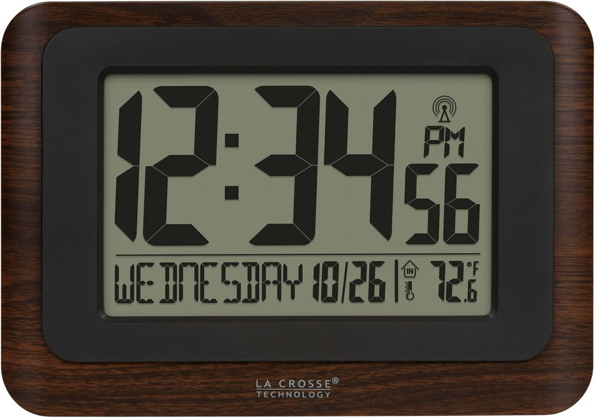 La Crosse Technology 513-17907-INT Digital Atomic Clock with Temperature - Walnut/Black