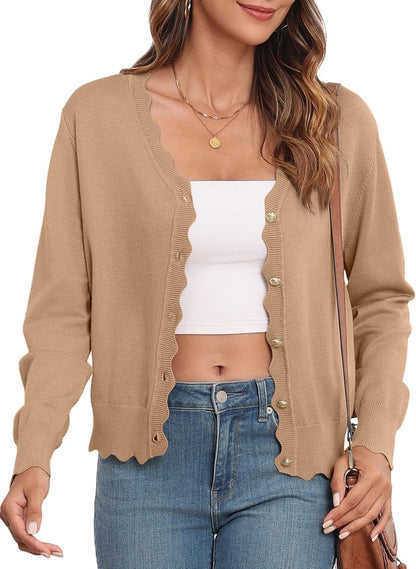 XL Teepie Women's Lightweight Cardigans Casual Long Sleeve V-Neck Button Print Sweaters Open Front Outerwear