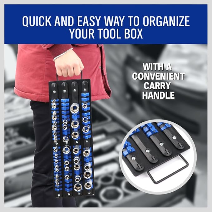 HORUSDY 80-Piece Heavy Duty Socket Organizer, 14-Inch, 38-Inch, 12-Inch, Premium Quality Socket Holders