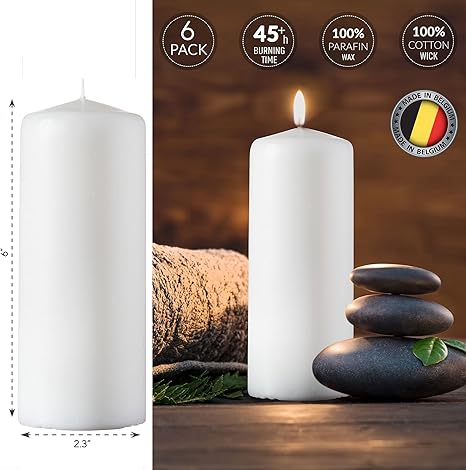 SPAAS White Pillar Candles - 9 Pack  6 Inch Large White Dripless Pillar Candles  Long Burning Unscented Pillar Candles for Home Decor, Memorial, Vigil, Parties, Wedding, Decorative Lantern