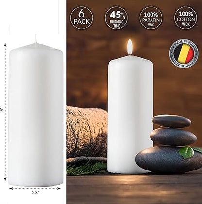 SPAAS White Pillar Candles - 9 Pack  6 Inch Large White Dripless Pillar Candles  Long Burning Unscented Pillar Candles for Home Decor, Memorial, Vigil, Parties, Wedding, Decorative Lantern