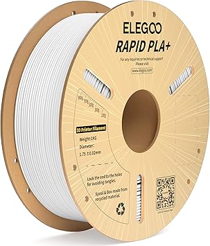 ELEGOO Rapid PLA Plus Filament 1.75mm White 1KG, PLA 3D Printer Filament for 30-600 mms High Speed Printing, Dimensional Accuracy - 0.02 mm, 1kg Cardboard Spool(2.2lbs)