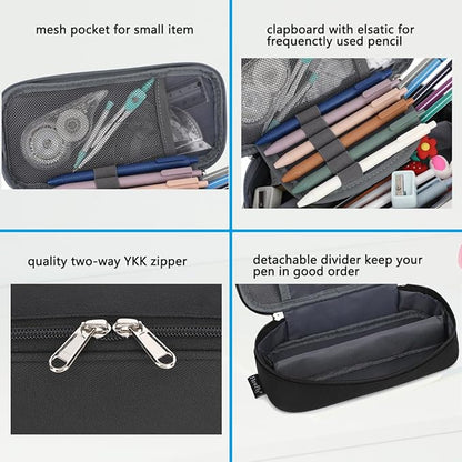 FlowFly Pencil Case for Girls Boys, Large Capacity Pencil Pouch for Kids, Portable Soft Pen Bag for Teens, Black