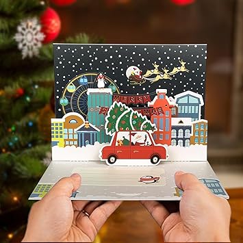 Merry Christmas Pop Up Card Christmas Card 3D Cute Holiday Greeting Cards Gift For Christmas or Holidays Set Includes Card Envelope and Sticker