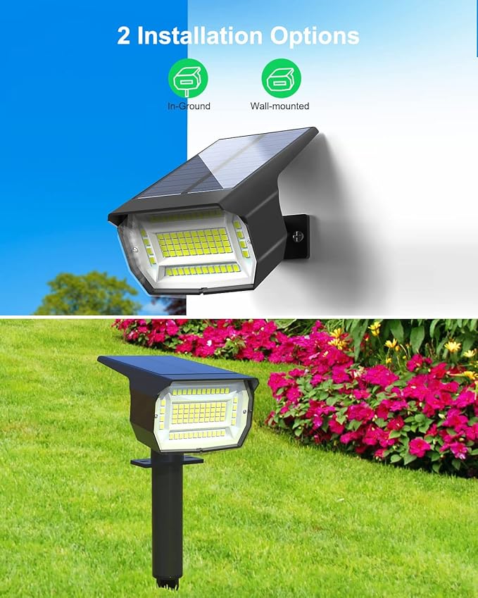 LOTMOS Solar outdoor spotlights 1 pack72 LED3 modes 2 in 1 solar landscape spotlights, automatic switch-off IP67 waterproof wall lights for front door, backyard,