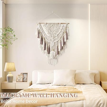 Macrame Wall Hanging, Woven Tapestry Beige  Dusty Rose Handmade Craft Macrame Wall Decor, Gallery  Nursery, Size 37.4 Lx27.5 W
