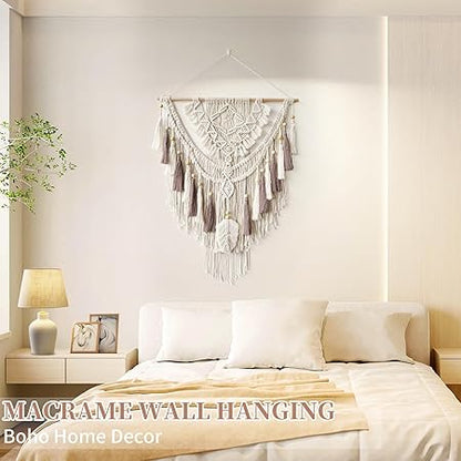 Macrame Wall Hanging, Woven Tapestry Beige  Dusty Rose Handmade Craft Macrame Wall Decor, Gallery  Nursery, Size 37.4 Lx27.5 W