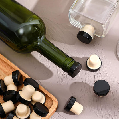 Yookeer 144 Pcs Cork Bottle Stoppers T-Shaped,Black Reusable Wine Sealing Plug for Beer, Natural Cork with Metal Cap, Preserve Freshness, For Home Bar and DIY Craft Use
