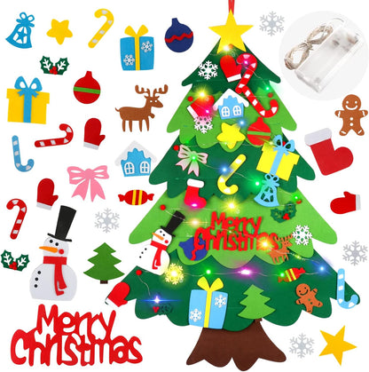 Suweor Upo Felt Christmas Tree Set for Toddlers Kids with Led String Light?3.2ft Wall Hanging DIY Christmas Tree with Detachable Ornaments for Xmas Gifts Home Decoration (Designs May Vary)