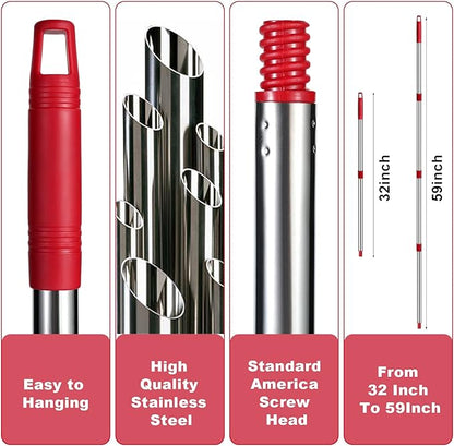 Spin Mop Replacement Handle - 4 Section Mop or Broom HandleStick Compatible with O Cedar Spin Mop Refills and Brooms, 30" to 59", American Threaded Joint End (Mop Head Not Included)