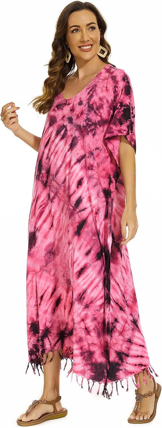 Beautybatik Women Hippie Tie Dye Caftan Kaftan Loungewear Maxi Plus Size Long Dress XL to 4X