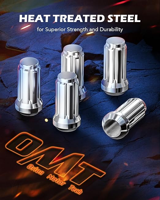 OMT M14x1.5 Wheel Lug Nuts 32 Pack, Chrome Lug Nuts 2 inches Tall Spline Drive Cone Seat with Socket Compatible with Ford F250 F350 Super Duty, Chevy Silverado 1500 2500HD and GMC Sierra