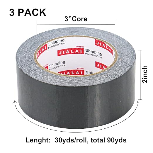 JIALAI HOME Heavy Duty Duct Tape, Black Tape 2 Inches x 30 Yards 1-Pack, 8.27 mil, Strong, Flexible, No Residue, All-Weather and Tear by Hand - for Repairs, Industrial, Professional Use