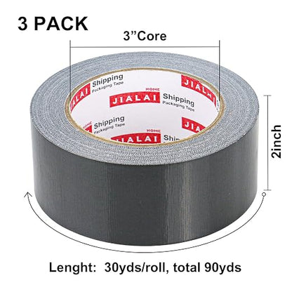 JIALAI HOME Heavy Duty Duct Tape, Black Tape 2 Inches x 30 Yards 1-Pack, 8.27 mil, Strong, Flexible, No Residue, All-Weather and Tear by Hand - for Repairs, Industrial, Professional Use