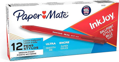Paper Mate InkJoy 100RT Retractable Ballpoint Pens, Medium Point, Red, Box of 12