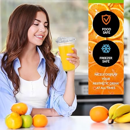 PAMI Clear 24oz Plastic Cups With Sip Lids Pack of 50 - BPA-Free Disposable Clear Cups With Strawless Lids For Cold Drinks- To-Go Cups With Lids For Iced Coffee  Tea, Smoothies, Boba, Cocktails