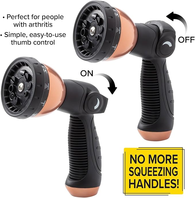 Pocket Hose Copper Bullet Spray Nozzle Infused with Copper, AS-SEEN-ON-TV, 10 Spray Patterns, Easy Thumb Control On-Off Valve, Lead Free, Design