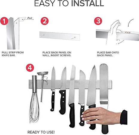 Modern Innovations 16 Inch Stainless Steel Magnetic Knife Bar with Multi-Purpose Functionality as a Knife Holder, Knife Strip, Magnetic Tool Organizer, Art Supply Organizer  Home Organizer
