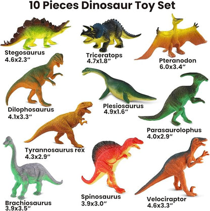 Dinosaur Toys for Kids 3-5, 10 PCS Realistic Plastic Dinosaur Figure Toy Set Including T-Rex, Stegosaurus, Spinosaurus, Ideal Gift for Toddlers Boys Girls, Dino Boy Toy