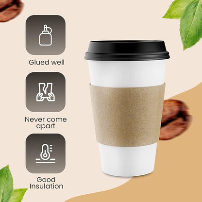 Sleeves Coffee 200 Pcs Corrugated Brown Kraft Paper Cups Sleeves Fit 12oz, 16oz, 20oz, 22oz & 24oz Cups Recyclable & Disposable Perfect for Hot Drinks in Cafes & Offices (PACK OF 200)