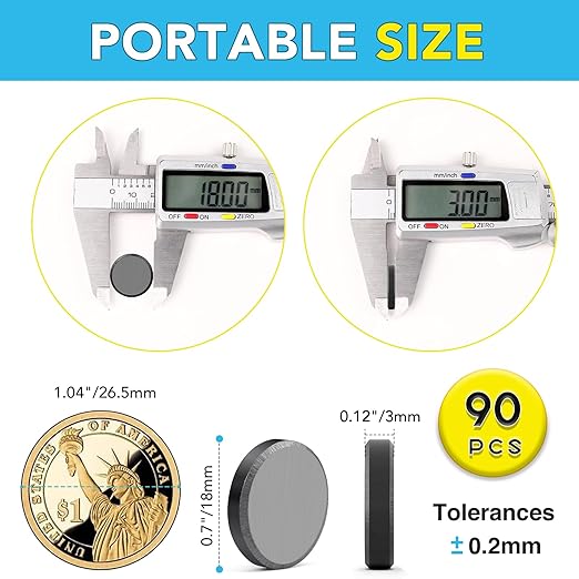 TRYMAG Ceramic Magnets - 18mm Round Crafts Magnets with Adhesive Backing - 100 PCs