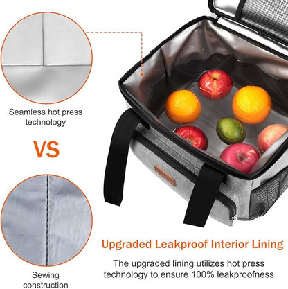 Femuar Lunch Bags for WomenMen, Insulated Lunch Bag for Work Office Picnic - Large Lunch Cooler Bag Leakproof Lunch Box with Adjustable Shoulder Strap for Adults - Grey (15L)