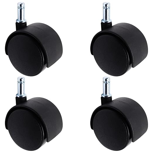 Plastic Casters Set of 4, M8 Circlip Stem Caster Wheels 2 inch, Black Nylon Swivel Caster Wheels Replacement for Furniture, Office Chair, Table, Cabinet, Shelf
