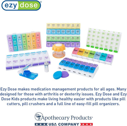 EZY DOSE Pill Organizer Weekly (7-Day), Medicine Planner, Vitamin Box, Daily Planner Case, 2 Times a Day, AM PM, Large Compartments, Easy Fill All Compartments at Once, Green and Purple, BPA Free