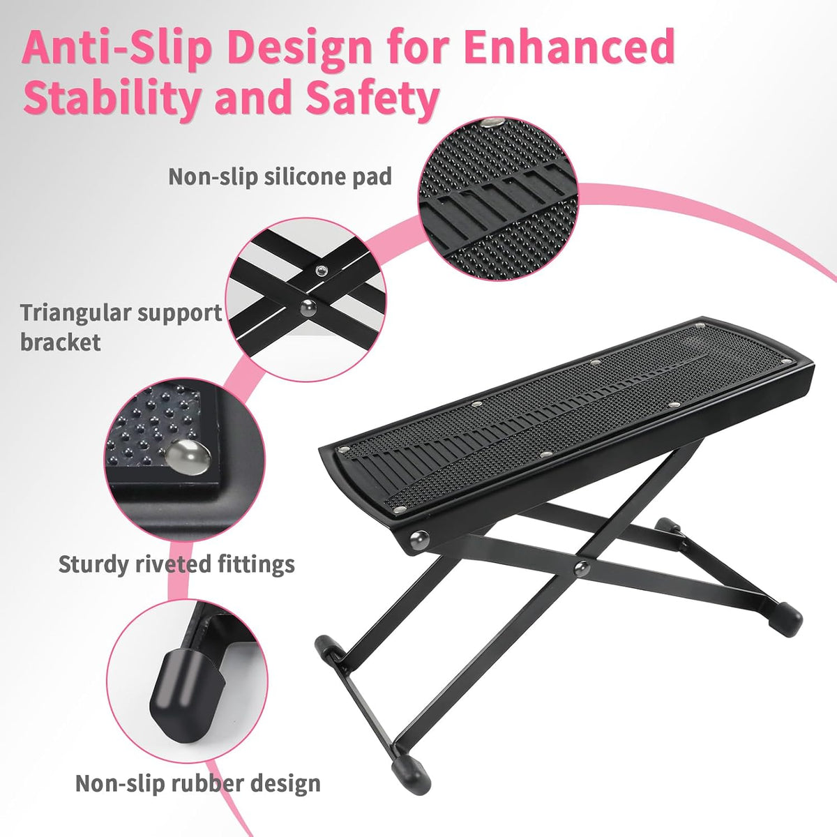 Pedicure Foot Rest, 6-Height Adjustable Non-Slip Foot Stand for Easy at Home Pedicures, Foldable Stool