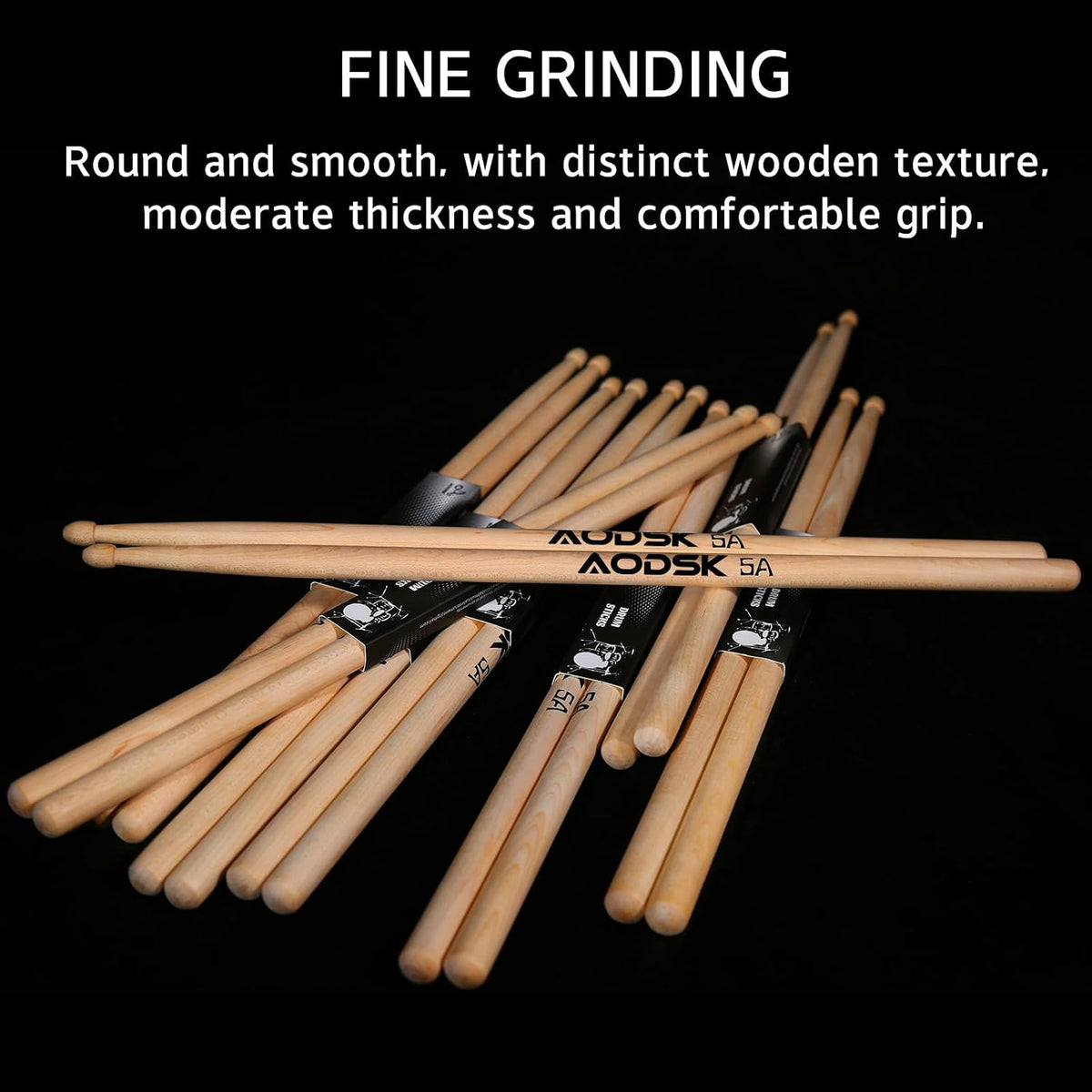 AODSK Drum Sticks 5A Classic America Maple Wood Tear Drop Tip Drumsticks Anti-Slip,Suitable for adults and children with storage Bags-1 Pairs