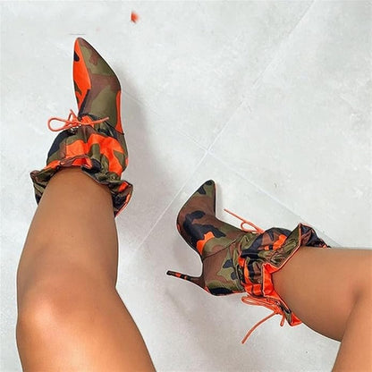 Boots For Women High-heeled Shoes, Middle-tube Boots, Thin High-heeled Lace-up Women's Shoes